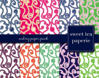 Audrey Digital Paper Pack (Instant Download) audrey, swirls