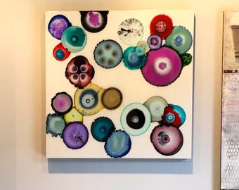 Poured Resin Original Painting- Mid Century Modern Art - Big Geode