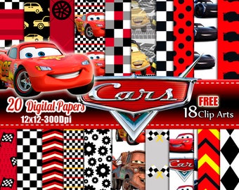 Disney Cars 3, 2, 1 Digital Paper. Instant Download, Scrapbooking, Pixar Cars Printable Paper FREE Clip art New Characters