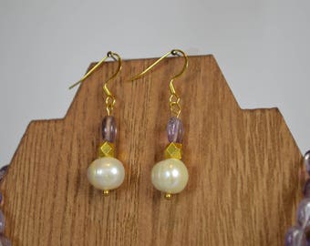 Amethyst and pearl earrings