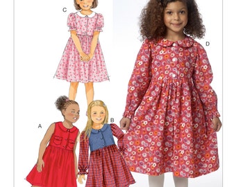 Butterick pattern 6084 Girls collard dress size 2-5 Collard Drindl dress pull over UNCUT FREE SHIPPING sleeve variation