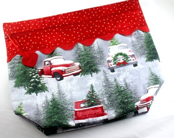 Big Bottom Snow Red Truck Cross Stitch, Embroidery Project Bag