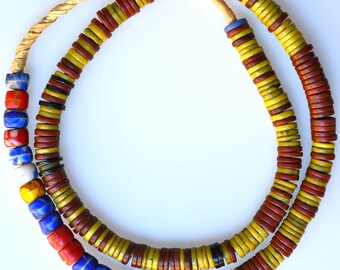 25 Inch Strand of Mixed Bohemian Disc & Kakamba Beads - Vintage African Trade Beads - BO313