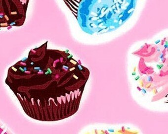 Pink Cupcakes Retro Cotton Fabric REMNANT
