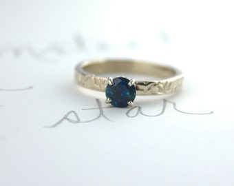 Montana sapphire engagement ring . blue sapphire engagement ring . unique simple engagement ring . 18k white gold by peacesofindigo