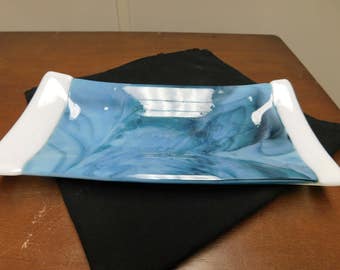 Blue And White Swirl Fused Glass Tray