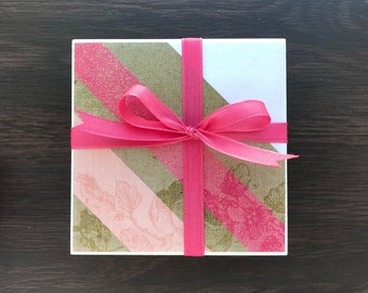 Tile Coasters, Brown and pink with flowers