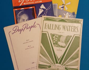 Vintage Sheet Music ~ Lot of 4 ~ In An Old Dutch Garden, Deep Purple, Falling Waters, Yours Quiereme Mucho, 1930's