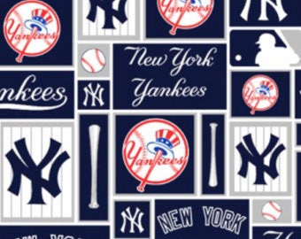 New York Yankees fabric Major League Baseball MLB Team patchwork 100% cotton fabric by the yard navy white red bat Big Apple - 1 yard