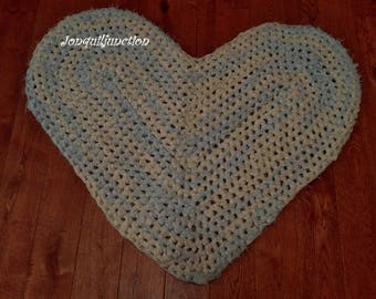 Heart rug, Crocheted rug, rug, handmade rug, rag rug, Heart decor, farmhouse rug, farmhouse decor, country rug, country decor, blue rug,