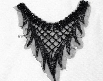 New large black heavy beaded embroidery collar applique accessories diy cheongsam patch 27*35cm by piece