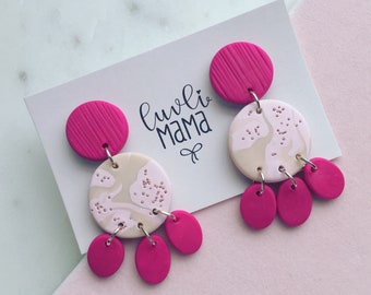 Pink Champagne Dangles Handmade Polymer Clay Earrings