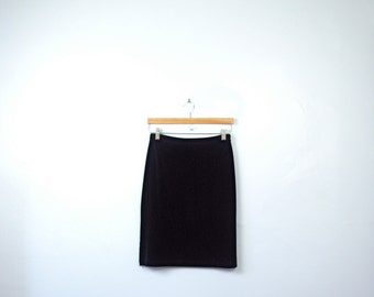 Vintage 90's velvet skirt, black velvet skirt, black pencil skirt, 90s skirt, size medium / small