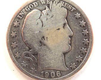 Vintage 1906 Barber Half Dollar - Silver Half Dollar, Rare Coins, Silver Coins, USA Coin - Free Shipping