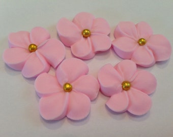 LOT of 100 Pink Royal Icing Flowers w/ gold sugar balls for Cake Decorating