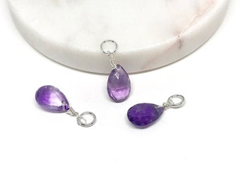 Natural Amethyst Pendant Wire Wrapped in Sterling Silver For Necklaces, Faceted Pear Shaped Amethyst Gemstone Charm, February Birthstone