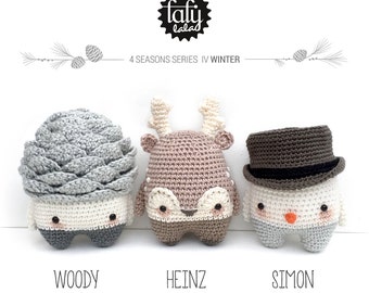 4 seasons: WINTER (pine cone, reindeer, snowman) • lalylala crochet pattern / amigurumi