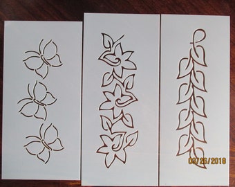 Flowers, Butterflys, Leaves Boarder Stencils Reusable 10 mil Mylar
