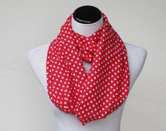 Red Hearts Scarf Loop Scarf Red & White hearts scarf Valentine infinity scarf Valentine's day scarf hearts print scarf circle scarf