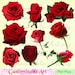 Red Rose Clipart Digital Red Roses Clipart Images Bright Dark Red Single Bouquet Flower Clip Art Graphic Bunch of Red Roses Floral Printable
