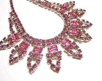Vintage Pink Rhinestone Necklace Choker Bright Pink Vintage Necklace Wedding Bridal Jewelry Gift for Her Under 50 Jewelry Gift Idea