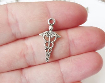 50 BULK, Caduceus "symbol of medicine" Medical Charms 23x12x3mm ITEM:AA6