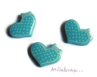 Set of 3 hearts with blue resin dots scrapbooking embellishment *.