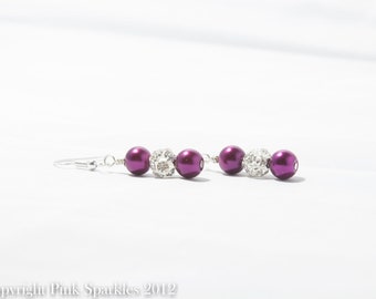 Magenta Pearl, Rhinestone Earrings