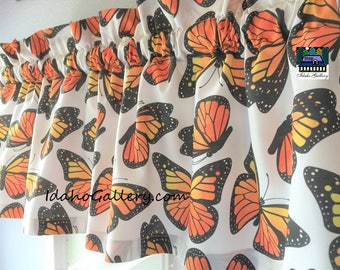 Monarch Butterfly Large Print Butterflies 2 Valances Beadroom Curtains Set of Two 11" x 40" Each Custom Special Order Only Window Treatment