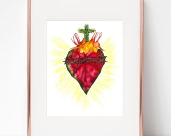 Botanical Sacred Heart of Jesus print