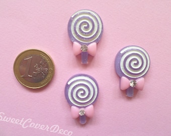 30 x 21 mm Kit 3 Lilac Blue Rhinestone Lollipop Cabochons