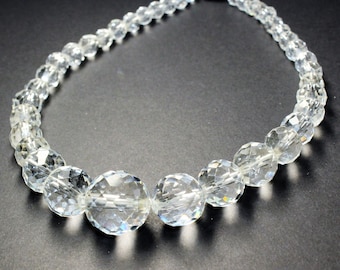 Chunky Clear Faceted Graduated Glass Beads, Chunky Clear Faceted Glass Beads Vintage Necklace (c1960s)