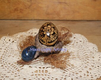 Handmade Pyrography Mandala Egg Gourd - Woodburning - Art