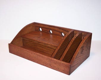 Charging Station / Docking Station with slots for iPad, Kindle, Nook, iPhone, cell phone Handcrafted in Oak with attached power strip