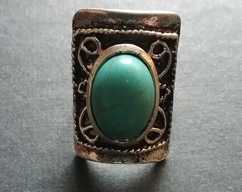 Turquoise shield ring, blue ring, summer statement ring