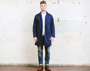 Men Chore Coat . WORK Jacket Vintage Workwear Boro Indigo Blue 80's Distressed Outerwear Artist Mechanic Coat Men Gift . size Medium M