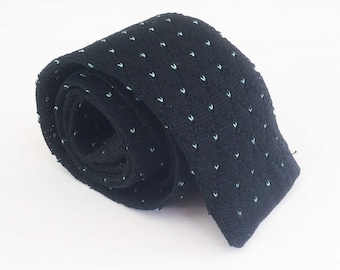 Skinny black tie: men's slim ties, knit tie, flat bottom tie, black knitted tie, men's skinny tie in cotton, short necktie