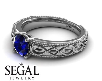 Filigree Engagement Ring White Gold 1930s Ring Antique Engagement Ring Blue Sapphire Ring Art Deco Ring Filigree Engagement Ring - Liliana