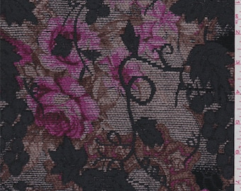 Soft Taupe/Pink Floral Vineyard Chenille Jacquard, Fabric By The Yard