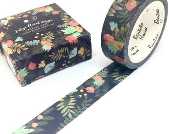 Black Floral Washi Tape Summer Flowers