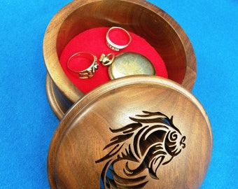 Round Beaded Box with Domed Lid with Goldfish DEsign
