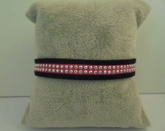 Women suede bracelet, rhinestone and silver