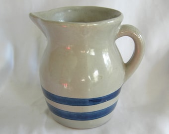 Grey and Cobalt Stoneware Pottery Creamer Pitcher
