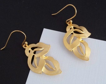 Three Leaves Earrings, Gold, Gold Filled Ear Wires