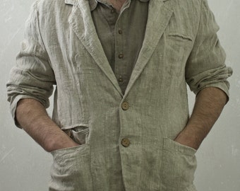 Men's linen jacket STUDIO | with elbow patches