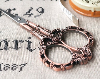 Red Bronze Floral 4-1/2" Embroidery Victorian Scissor cross stitch tools hand embroidery at thecottageneedle.com