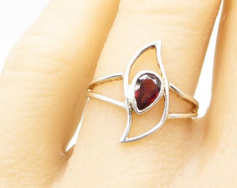 925 sterling silver - faceted red garnet tear drop solitaire ring sz 6.5 - r1209