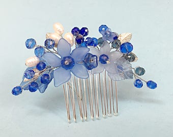 Crystal Hair Comb, bridesmaid hair comb blue, bridesmaid hair accessories, flower hair combs, hair combs for wedding, bridesmaid hair piece