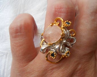 Natural pink morganite, 925 sterling silver ring / T58