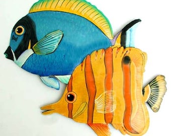 Tropical Fish Art, Metal Wall Art, Painted Metal Art,Tropical Fish, Garden Art, Metal Wall Hanging, Tropical Decor, Outdoor Wall Art 183